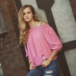 Pink Target off the shoulder Ruffle Top.